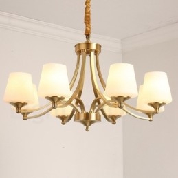 Candelabru cu pandantiv din alamă, mare, luxos, rustic, retro, vintage, din alamă pură, cu abajururi de sticlă