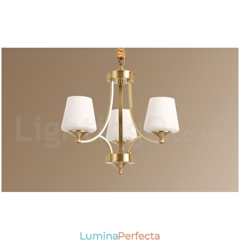 Candelabru cu pandantiv din alamă, mare, luxos, rustic, retro, vintage, din alamă pură, cu abajururi de sticlă