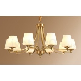 Candelabru cu pandantiv din alamă, mare, luxos, rustic, retro, vintage, din alamă pură, cu abajururi de sticlă