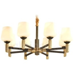 Candelabru cu pandantiv din alamă, mare, luxos, rustic, retro, vintage, din alamă pură, cu abajururi de sticlă