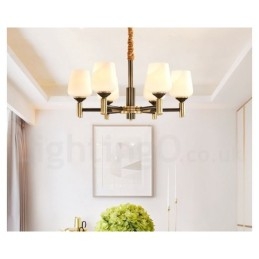Candelabru cu pandantiv din alamă, mare, luxos, rustic, retro, vintage, din alamă pură, cu abajururi de sticlă