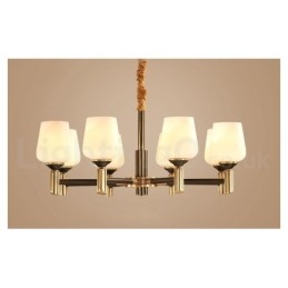 Candelabru cu pandantiv din alamă, mare, luxos, rustic, retro, vintage, din alamă pură, cu abajururi de sticlă
