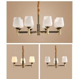 Candelabru cu pandantiv din alamă, mare, luxos, rustic, retro, vintage, din alamă pură, cu abajururi de sticlă