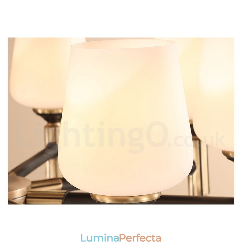 Candelabru cu pandantiv din alamă, mare, luxos, rustic, retro, vintage, din alamă pură, cu abajururi de sticlă