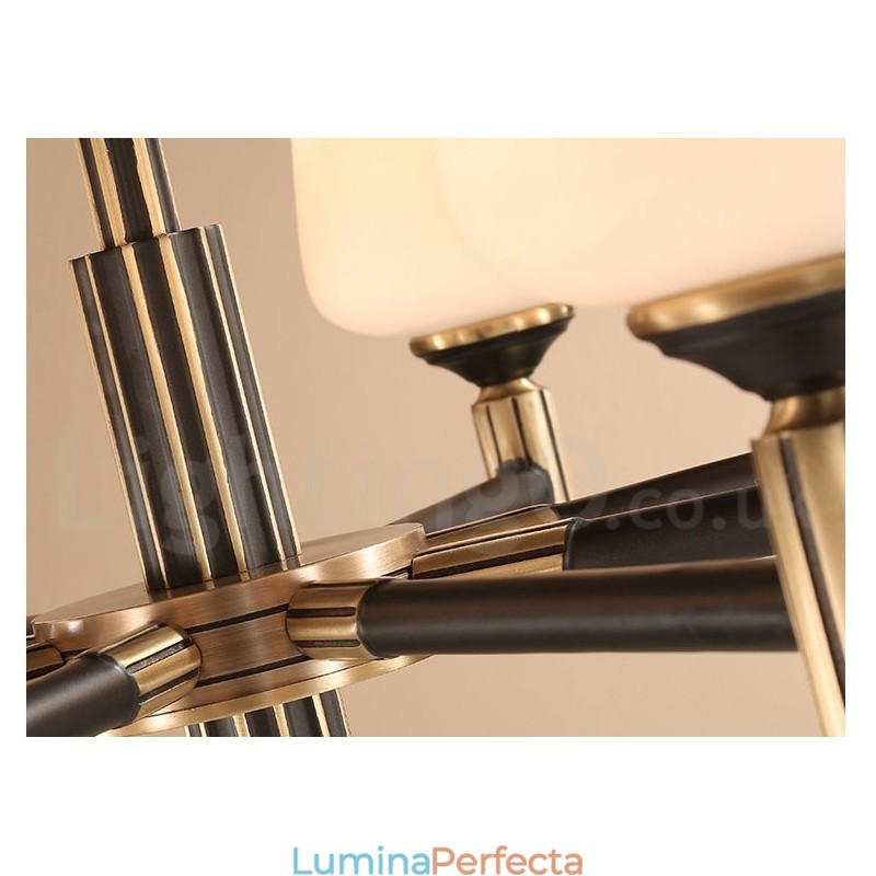 Candelabru cu pandantiv din alamă, mare, luxos, rustic, retro, vintage, din alamă pură, cu abajururi de sticlă