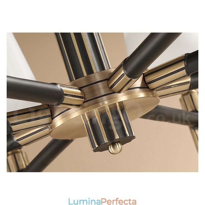 Candelabru cu pandantiv din alamă, mare, luxos, rustic, retro, vintage, din alamă pură, cu abajururi de sticlă