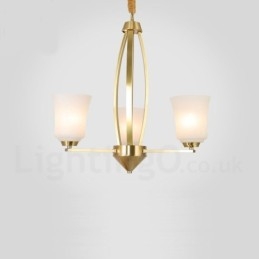 Candelabru cu 3 lumini din alamă pură, mare, luxos, rustic, retro, vintage, din alamă, cu abajururi de sticlă