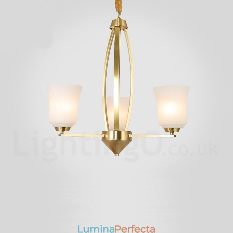 Candelabru cu 3 lumini din alamă pură, mare, luxos, rustic, retro, vintage, din alamă, cu abajururi de sticlă