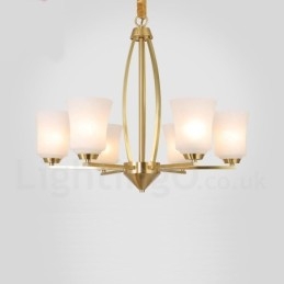Candelabru cu pandantiv din alamă pură, cu 6 lumini, luxos, rustic, retro, vintage, cu abajururi de sticlă