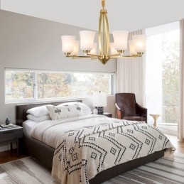 Candelabru cu pandantiv din alamă pură, mare, luxos, retro, vintage, din alamă, cu 8 lumini, cu abajururi de sticlă