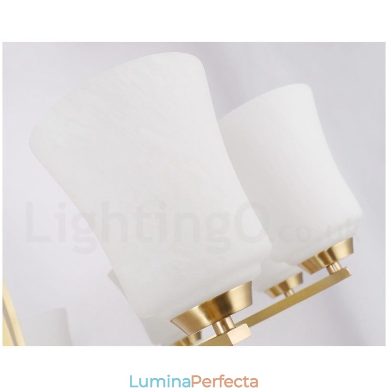 Candelabru cu pandantiv din alamă pură, mare, luxos, retro, vintage, din alamă, cu 8 lumini, cu abajururi de sticlă