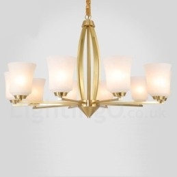 Candelabru retro din alamă, vintage, cu abajururi de sticlă