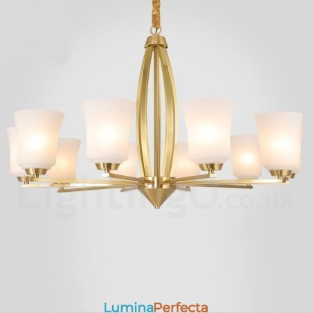 Candelabru retro din alamă, vintage, cu abajururi de sticlă