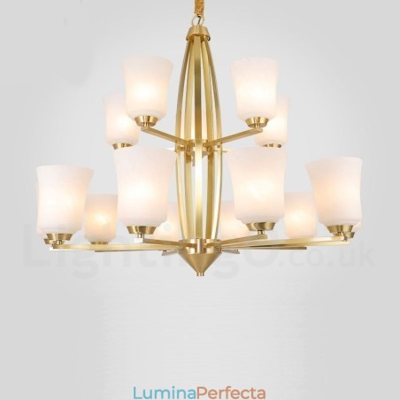 Candelabru cu pandantiv din alamă pură, mare, luxos, rustic, retro, vintage, cu 15 lumini, cu abajururi de sticlă Candelabru cu pandantiv din alamă pură, mare, luxos, rustic, retro, vintage, cu 15 lumini, cu abajururi de sticlă