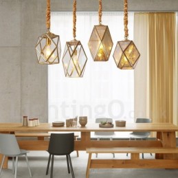 Lampă de suspendare în stil nordic rustic Lodge din alamă pură cu abajur din sticlă