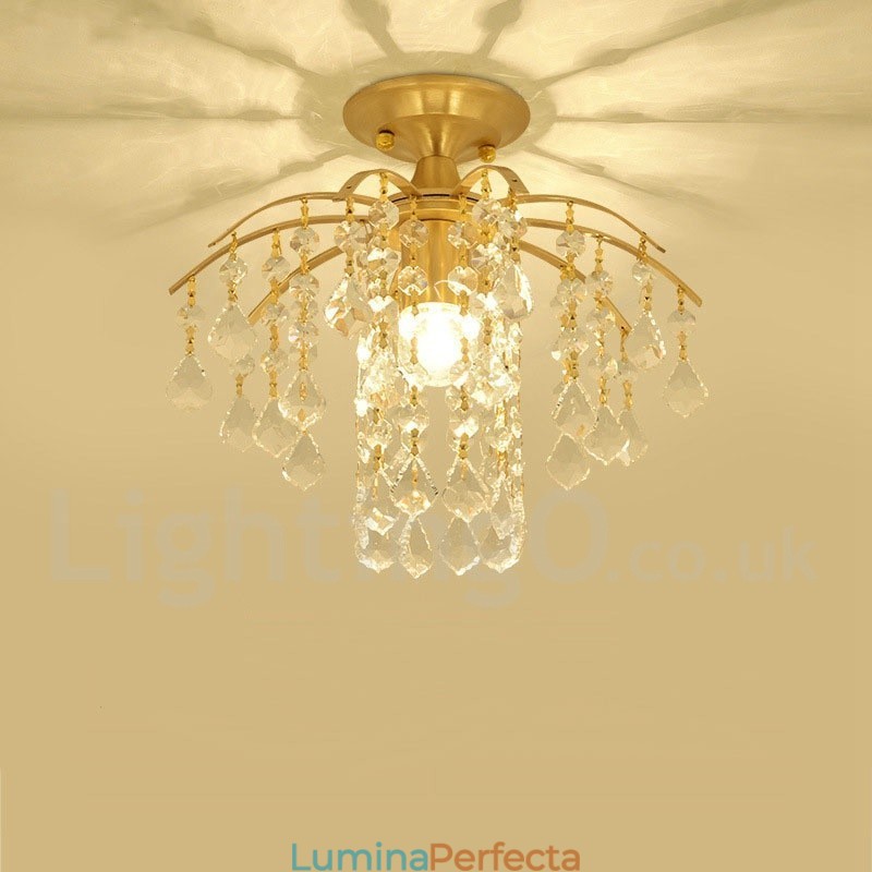 Plafoniere din cristal cu montaj încastrat în stil nordic, alamă pură, rustic Lodge