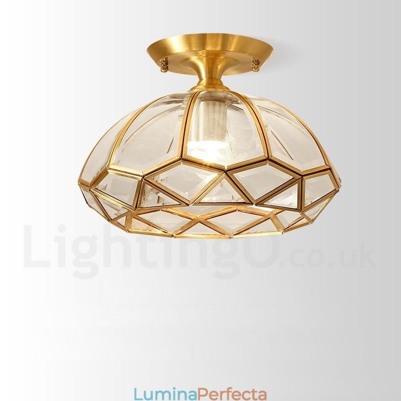 Plafoniera din alamă pură Rustic Lodge în stil nordic cu abajur de sticlă