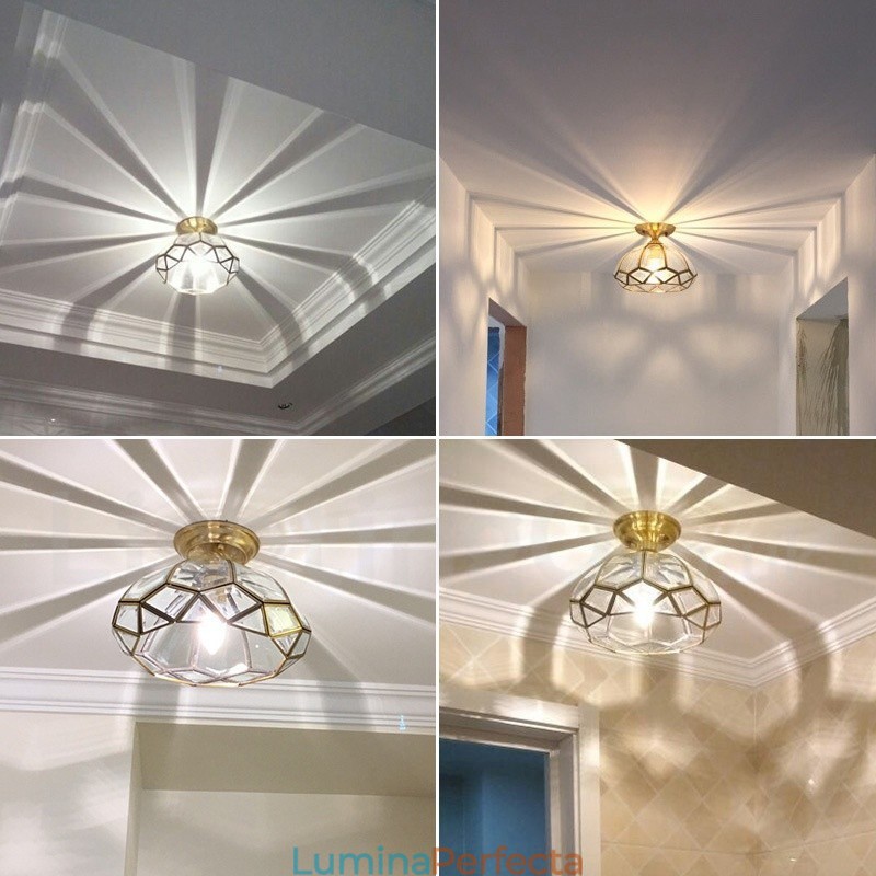 Plafoniera din alamă pură Rustic Lodge în stil nordic cu abajur de sticlă