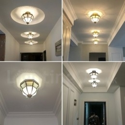 Plafoniera din alamă pură Rustic Lodge în stil nordic cu abajur de sticlă