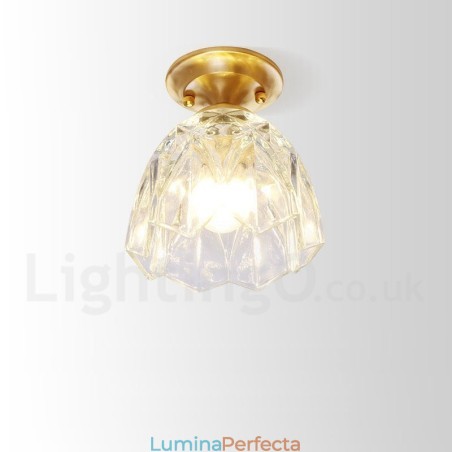 Plafoniera din alamă pură Rustic Lodge în stil nordic cu abajur de sticlă