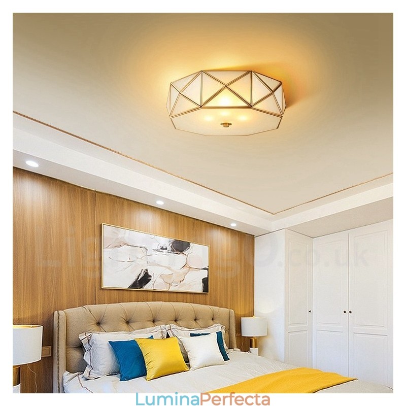 Plafoniera din alamă pură Rustic Lodge în stil nordic cu abajur de sticlă