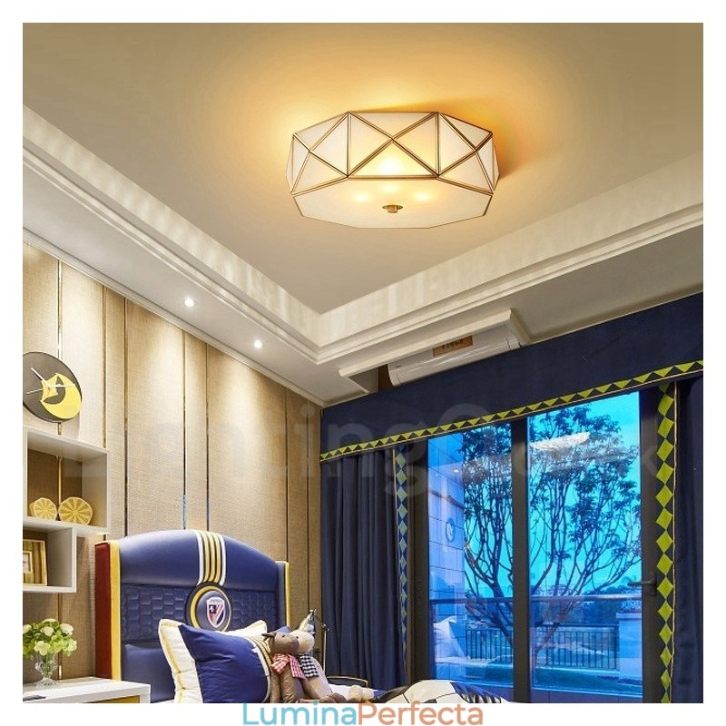 Plafoniera din alamă pură Rustic Lodge în stil nordic cu abajur de sticlă