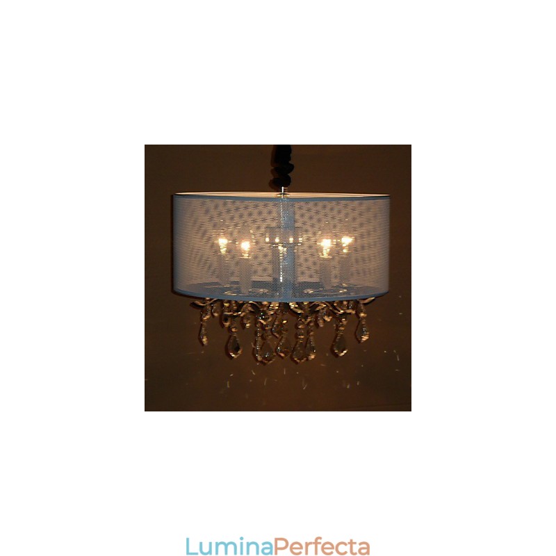 Lampă suspendată de cristal contemporană cu 5 lumini și abajur semitransparentă