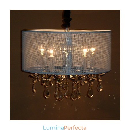 Lampă suspendată de cristal contemporană cu 5 lumini și abajur semitransparentă Lampă suspendată de cristal contemporană cu 5 lumini și abajur semitransparentă