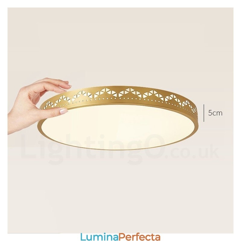 Plafoniera rotundă din alamă pură, modernă, contemporană, în stil nordic, cu abajur din acril