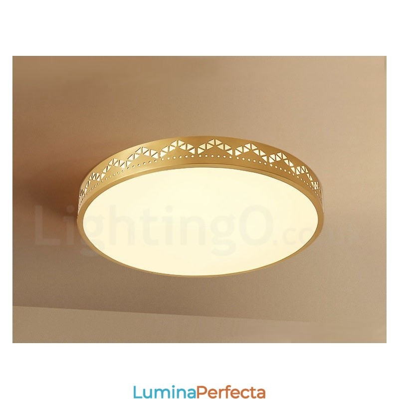 Plafoniera rotundă din alamă pură, modernă, contemporană, în stil nordic, cu abajur din acril