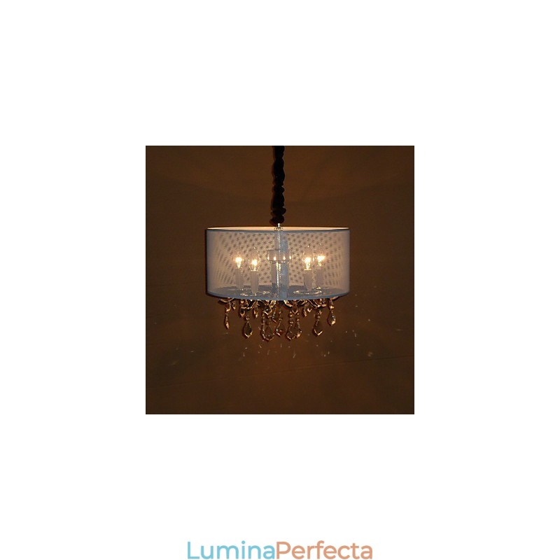 Lampă suspendată de cristal contemporană cu 5 lumini și abajur semitransparentă