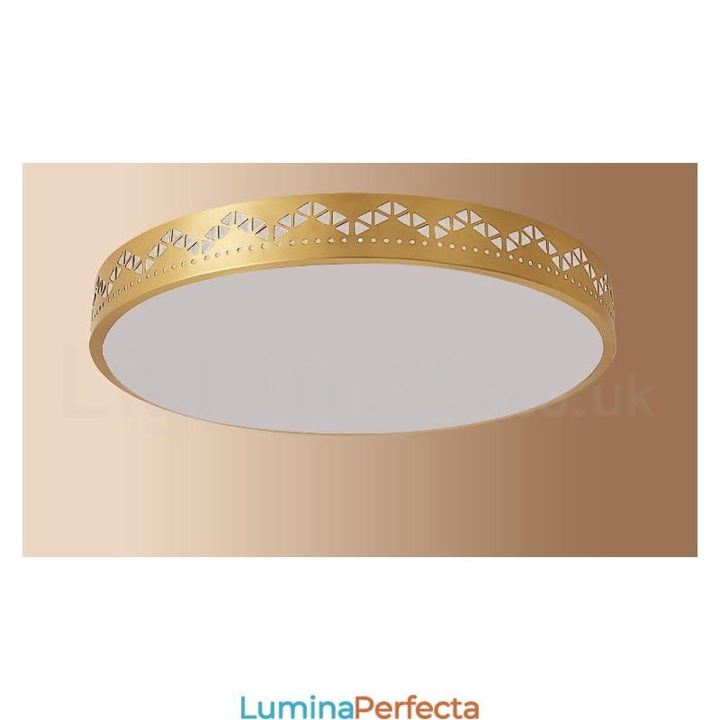 Plafoniera rotundă din alamă pură, modernă, contemporană, în stil nordic, cu abajur din acril
