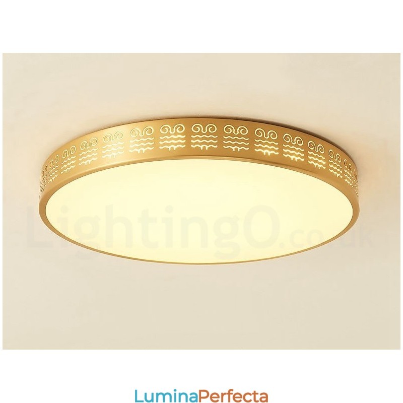 Plafoniera rotundă din alamă pură, modernă, contemporană, în stil nordic, cu abajur din acril