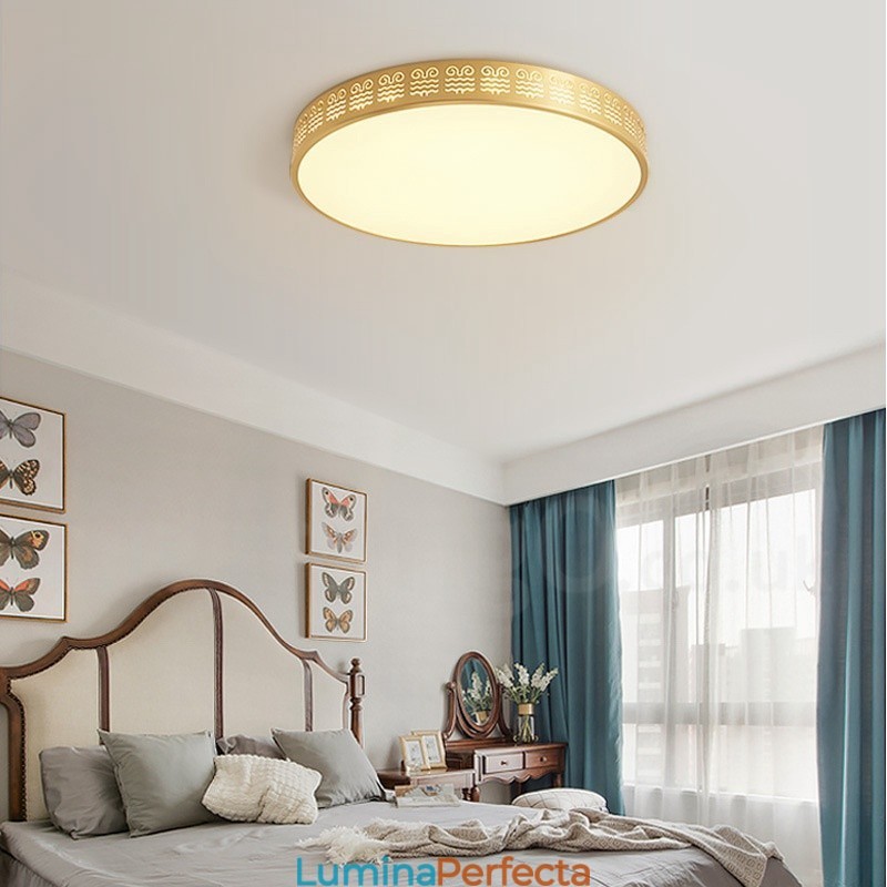 Plafoniera rotundă din alamă pură, modernă, contemporană, în stil nordic, cu abajur din acril