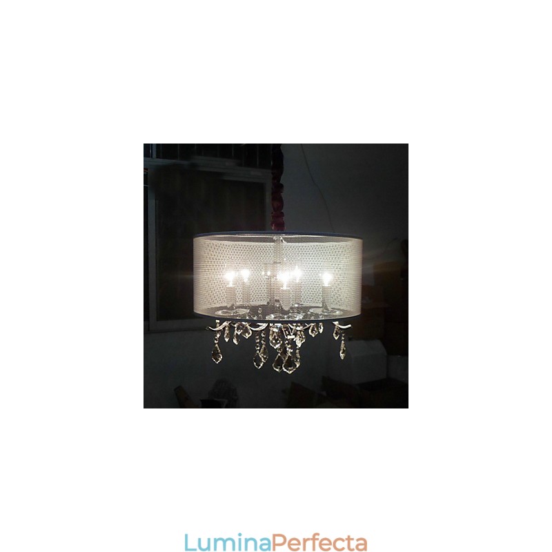 Lampă suspendată de cristal contemporană cu 5 lumini și abajur semitransparentă