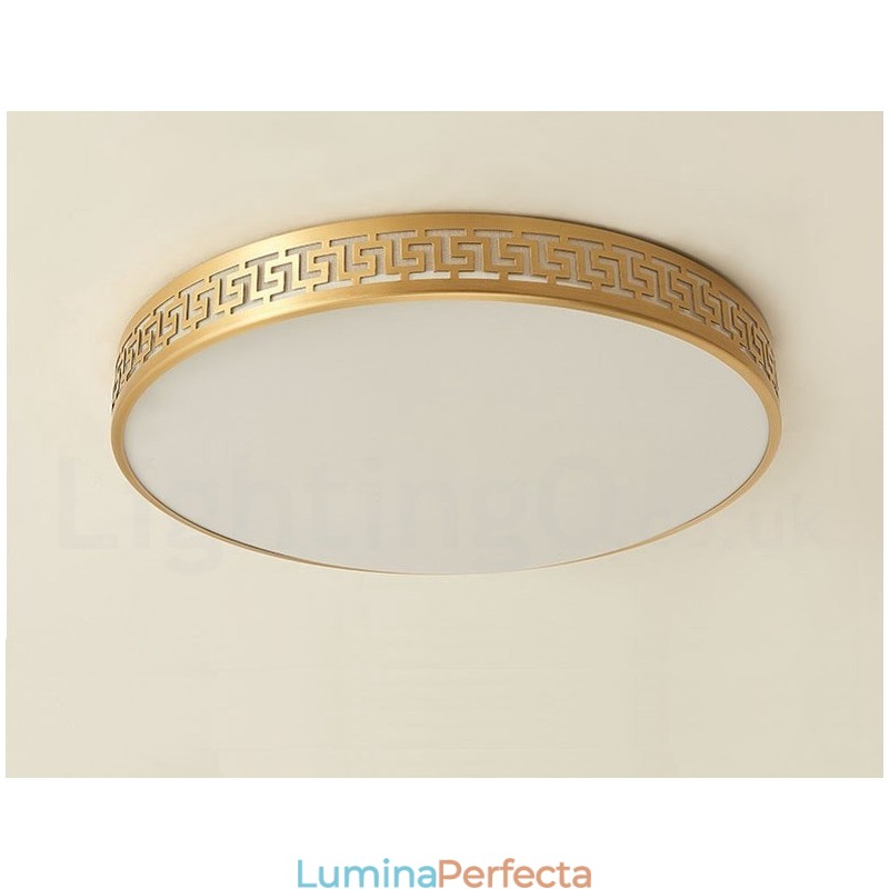 Plafoniera rotundă din alamă pură, modernă, contemporană, în stil nordic, cu abajur din acril