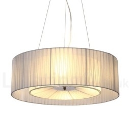 Lampă modernă pandantiv Drum cu 4 lumini cu abajur din material textil