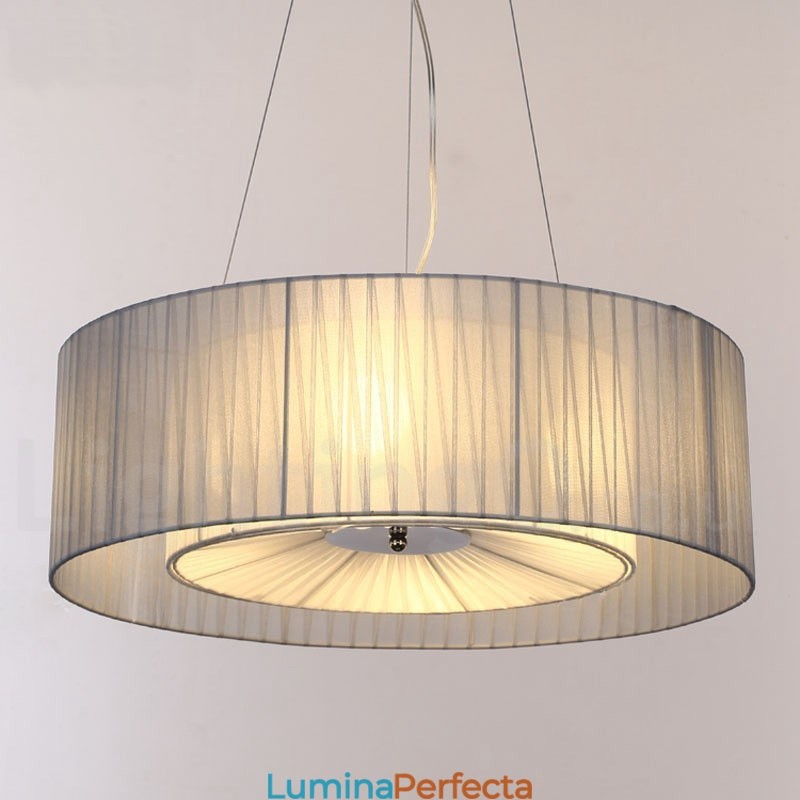 Lampă modernă pandantiv Drum cu 4 lumini cu abajur din material textil