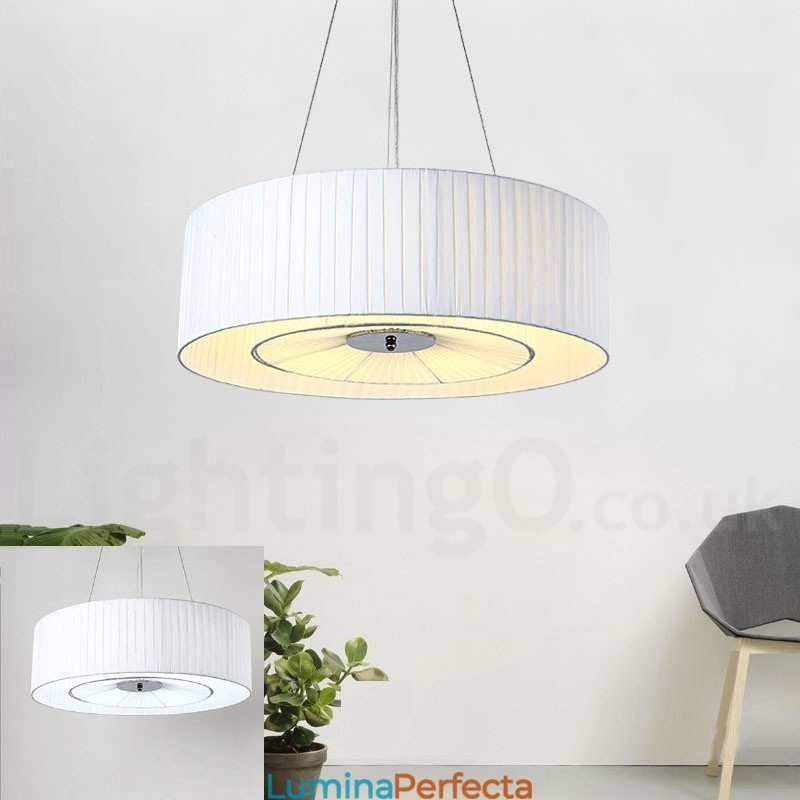 Lampă modernă pandantiv Drum cu 4 lumini cu abajur din material textil