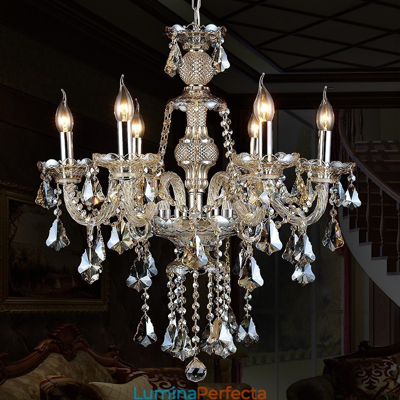 Candelabru modern cu 6 lumini, retro, culoare cognac, K9