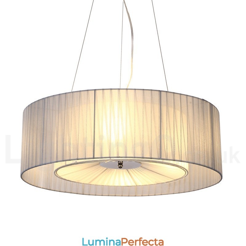Lampă modernă pandantiv Drum cu 4 lumini cu abajur din material textil
