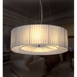 Lampă modernă pandantiv Drum cu 4 lumini cu abajur din material textil