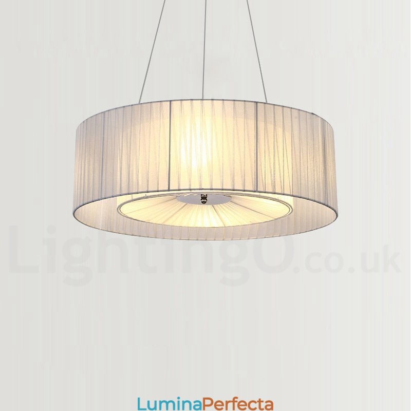 Lampă modernă pandantiv Drum cu 4 lumini cu abajur din material textil
