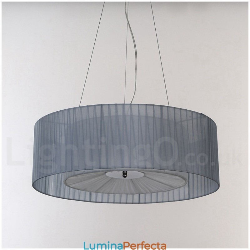 Lampă modernă pandantiv Drum cu 4 lumini cu abajur din material textil