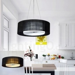 Lampă modernă pandantiv Drum cu 4 lumini cu abajur din material textil
