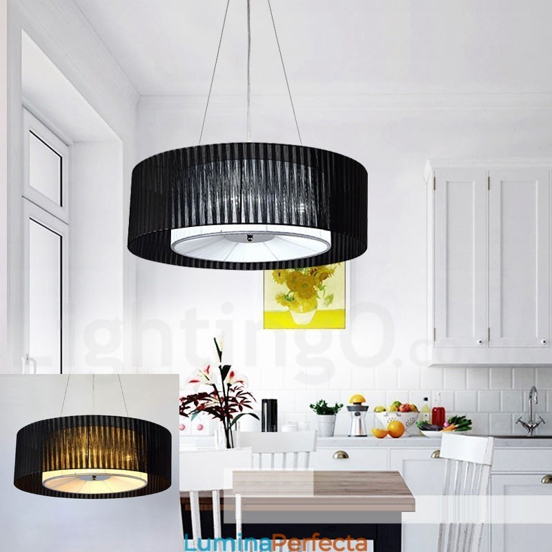 Lampă modernă pandantiv Drum cu 4 lumini cu abajur din material textil
