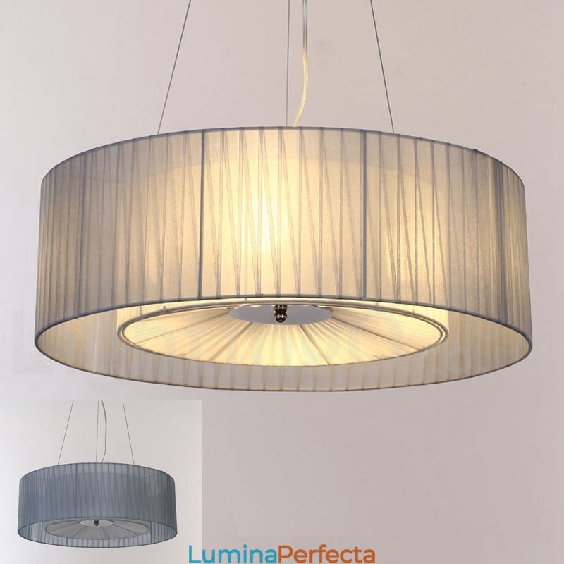 Lampă modernă pandantiv Drum cu 4 lumini cu abajur din material textil