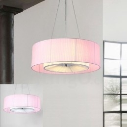 Lampă modernă pandantiv Drum cu 4 lumini cu abajur din material textil