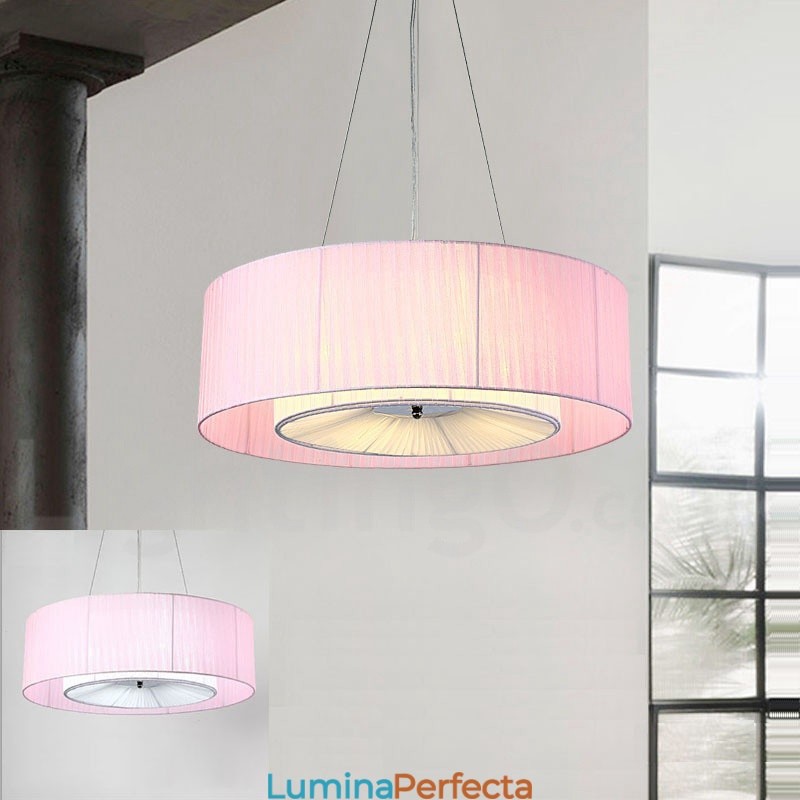 Lampă modernă pandantiv Drum cu 4 lumini cu abajur din material textil