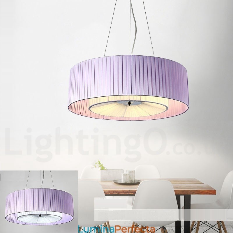 Lampă modernă pandantiv Drum cu 4 lumini cu abajur din material textil